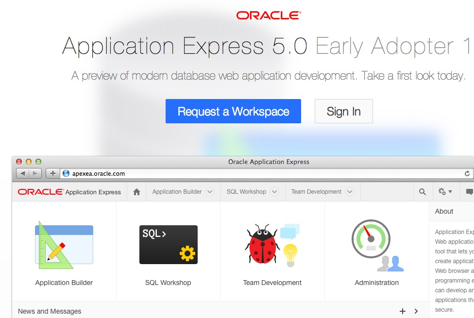 Screenshot Oracle Apex 5.0 EA1 Seite