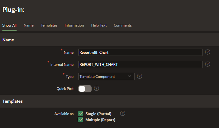 Settings for our Template Component Plug-in